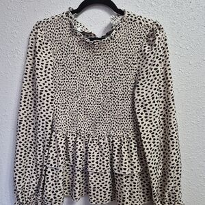 SHEIN Black and Cream Patterned Blouse